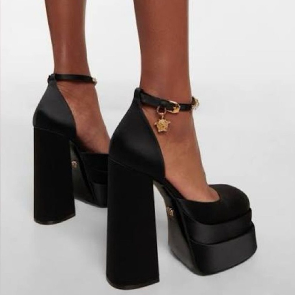 Versace Black Platform Shoes with Crystal Embellishment
